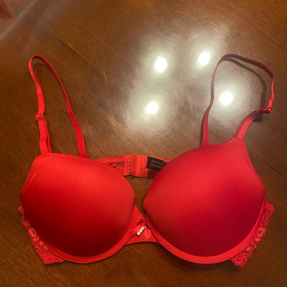 Joe Boxer Red Lace Trim Push-Up Bra